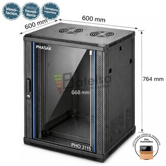 Armario Rack 15U 600x600 mm | Mural Phasak Pro PHO 3115